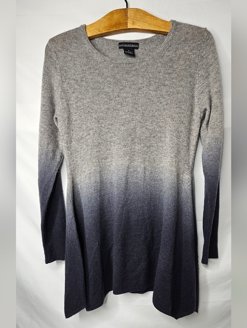 Sofia Cashmere Ombre Sweater Dress S Small Gray Navy Blue Flared Knit Tunic Top
